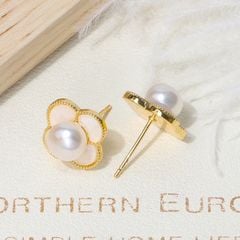 Bông Tai Ngọc Trai Tự Nhiên Cỏ 4 Lá Trắng Xà Cừ Hoạ Tiết LV MADAME HIEN PEARLS Thời Trang Nữ BTN190