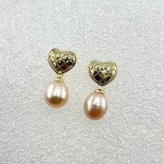 Bông Tai Ngọc Trai Tự Nhiên Mặt Trái Tim Khứa Tua Rua Ngọc Trai Hạt Gạo Đáng Yêu MADAME HIEN PEARLS BTG029B
