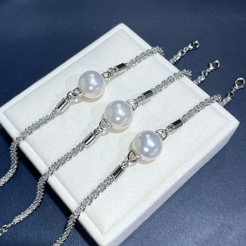 Vòng Tay Bạc Đính Viên Ngọc Trai Đá Phong Cách Cá Tính MADAME HIEN PEARLS Unisex Nam Nữ VTT072