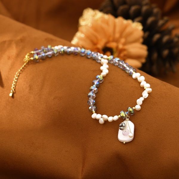 Designer Jewelry Vòng Cổ Ngọc Trai Baroque Phối Pha Lê Ánh Xanh Cổ Điển MADAME HIEN PEARLS Cho Nữ CB048