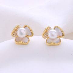 Bông Tai Kim Bạc s925 Mặt Hoa 3D Hoa 3 Cánh Sang Trọng Đính Ngọc Trai Tự Nhiên MADAME HIEN PEARLS Cho Nữ BTN295