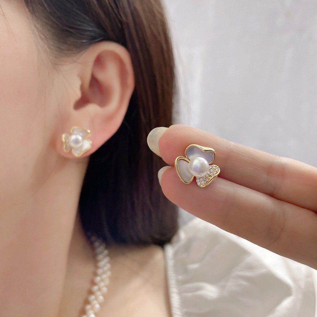 Bông Tai Kim Bạc s925 Mặt Hoa 3D Hoa 3 Cánh Sang Trọng Đính Ngọc Trai Tự Nhiên MADAME HIEN PEARLS Cho Nữ BTN295