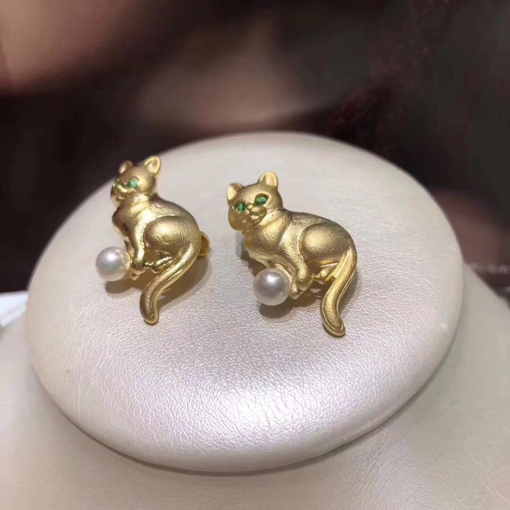 Ghim Cài Áo Hình Mèo Đính Ngọc Trai Tự Nhiên MADAME HIEN PEARLS Đáng Yêu PKC024