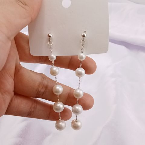 Bông Tai Ngọc Trai Tòn Teng 5 Hạt Tròn MADAME HIEN PEARLS Bạc Ta Điệu Đà, Phong Cách Hàn Quốc BTT005