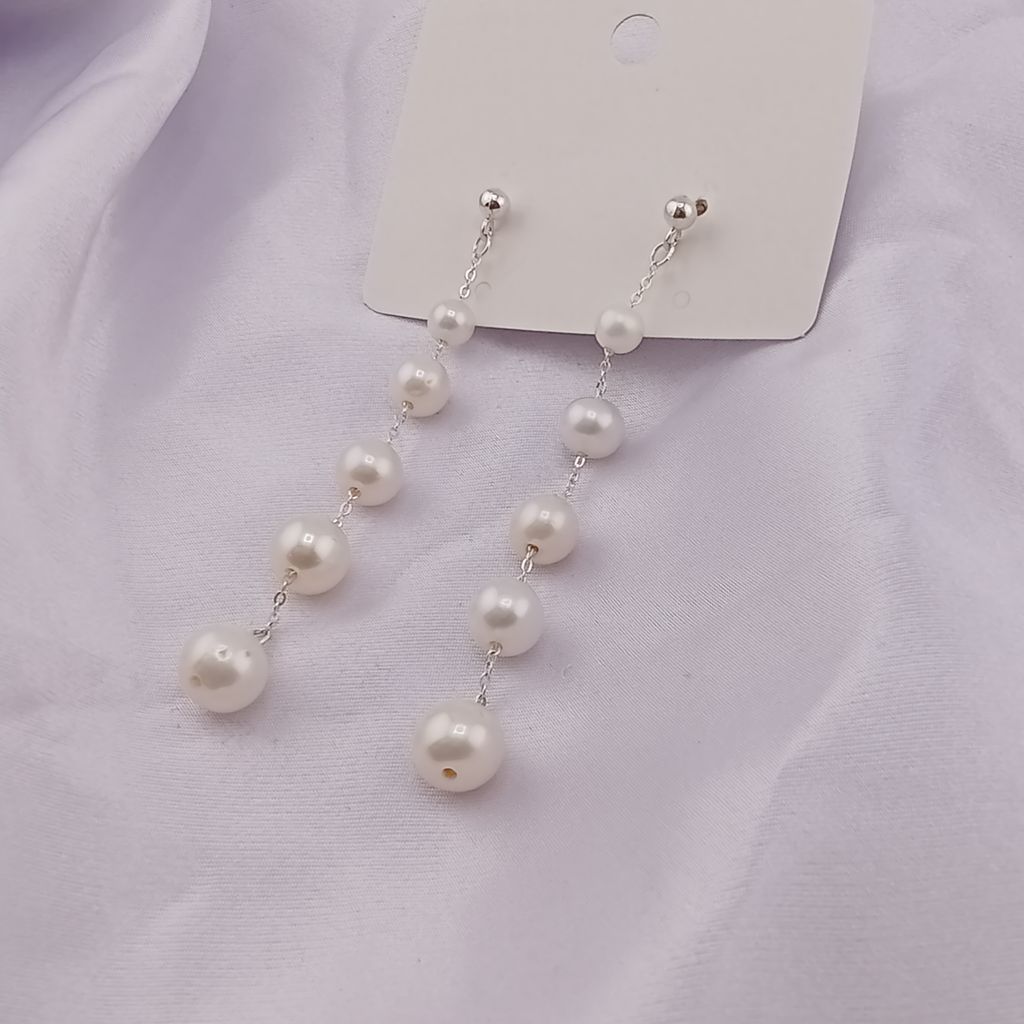 Bông Tai Ngọc Trai Tòn Teng 5 Hạt Tròn MADAME HIEN PEARLS Bạc Ta Điệu Đà, Phong Cách Hàn Quốc BTT005