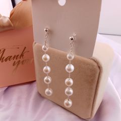 Bông Tai Ngọc Trai Tòn Teng 5 Hạt Tròn MADAME HIEN PEARLS Bạc Ta Điệu Đà, Phong Cách Hàn Quốc BTT005
