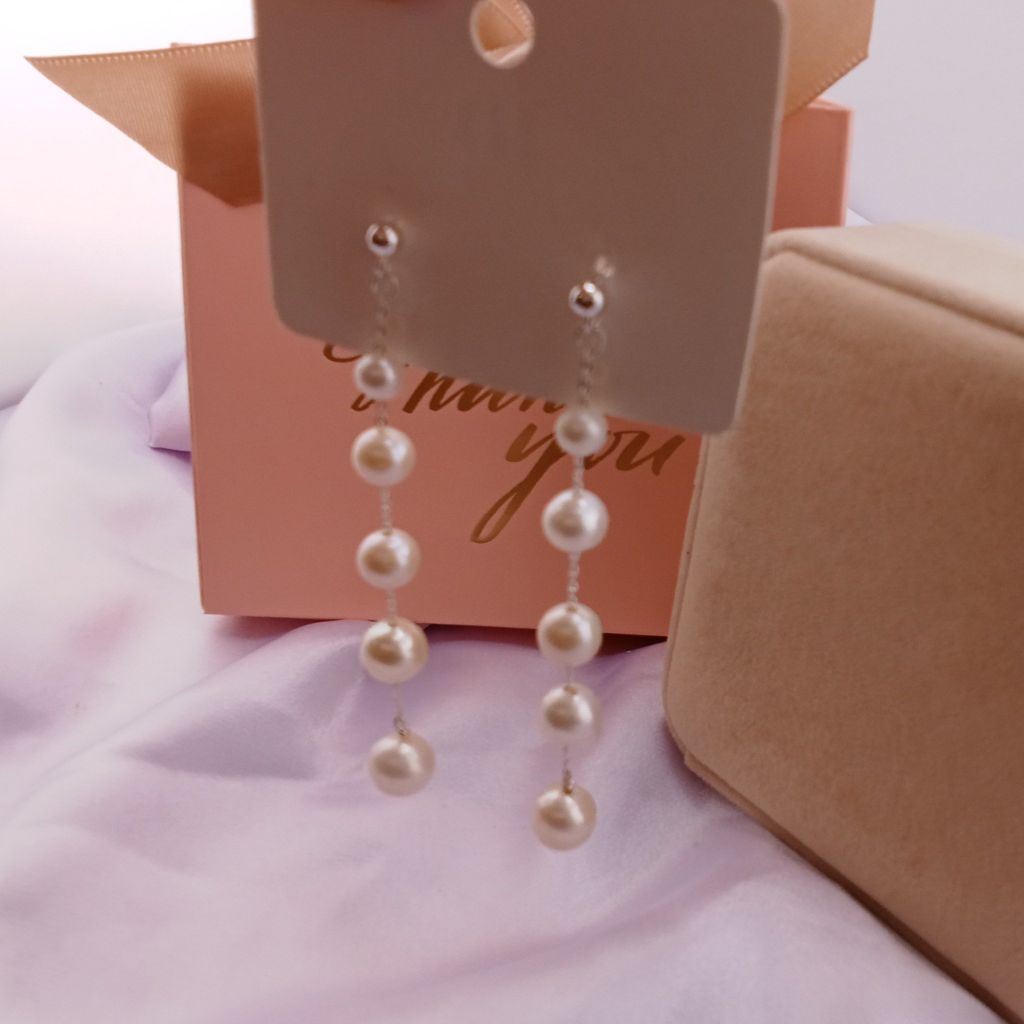 Bông Tai Ngọc Trai Tòn Teng 5 Hạt Tròn MADAME HIEN PEARLS Bạc Ta Điệu Đà, Phong Cách Hàn Quốc BTT005