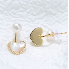 Bông Tai Vỏ Sò Hình Trái Tim Tự Nhiên Đính Ngọc Trai Tự Nhiên MADAME HIEN PEARLS Tối Giản Minimalist BTN013