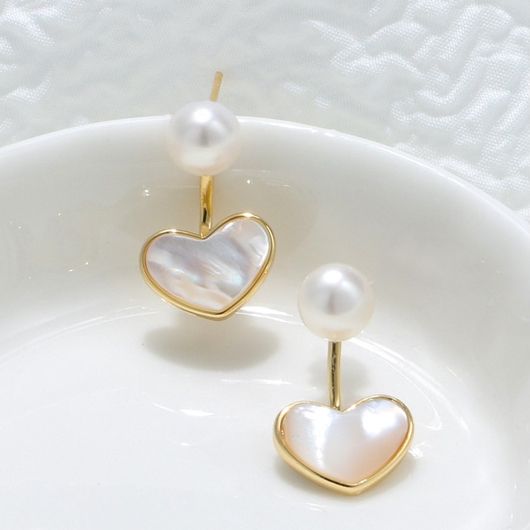 Bông Tai Vỏ Sò Hình Trái Tim Tự Nhiên Đính Ngọc Trai Tự Nhiên MADAME HIEN PEARLS Tối Giản Minimalist BTN013