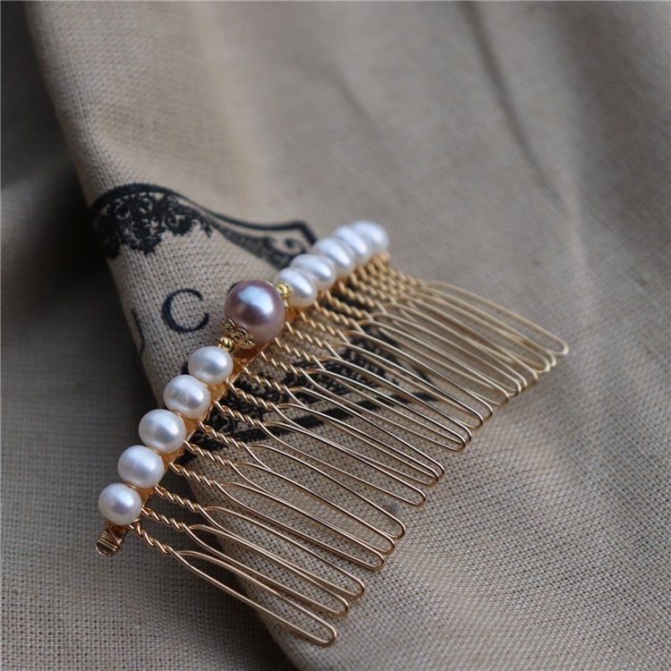Lược Cài Tóc Ngọc Trai Tự Nhiên 20 Răng Mặt Hạt Ngọc Trai Tròn MADAME HIEN PEARLS Quà tặng Mẹ Yêu PKT010