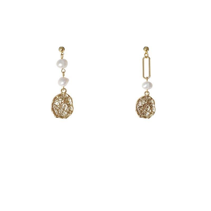 Khuyên Tai Kim Loại Đính Hạt Ngọc Trai Tua Rua Không Đối Xứng Phong Cách Hàn Quốc MADAME HIEN PEARLS BTB085