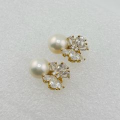 Bông Tai Bạc s925 Mạ Vàng Thật 18K Đính Ngọc Trai Trắng 9-10mm Hạt Tròn Đẹp Grade AAA MADAME HIEN PEARLS BMVBTT016