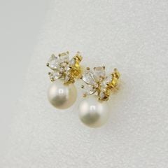 Bông Tai Bạc s925 Mạ Vàng Thật 18K Đính Ngọc Trai Trắng 9-10mm Hạt Tròn Đẹp Grade AAA MADAME HIEN PEARLS BMVBTT016