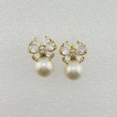 Bông Tai Bạc s925 Mạ Vàng Thật 18K Đính Ngọc Trai Trắng 9-10mm Hạt Tròn Đẹp Grade AAA MADAME HIEN PEARLS BMVBTT016