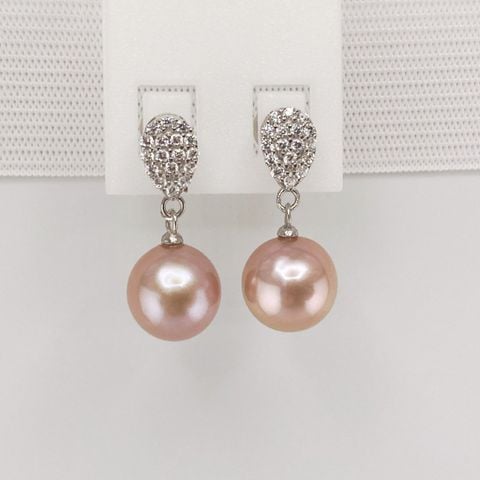 Bông Tai Bạc s925 Mạ Vàng Trắng Italia Đính Ngọc Trai 10-11mm Hạt Tròn Đẹp Grade AAA MADAME HIEN PEARLS