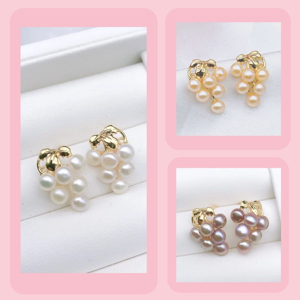 Bông Tai Mạ Bạc 925 Đính Ngọc Trai Chùm Nho Pháp MADAME HIEN PEARLS dễ thương BTN028