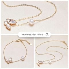 Set Trang Sức Gồm Vòng Cổ và Vòng tay Đính Ngọc Trai Tự Nhiên Và Bướm MADAME HIEN PEARL Thời Trang Nữ SCT041