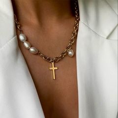 Vòng Cổ Chocker Dây Thép Mắc Xích Phối Ngọc Trai Cá Tính Mạnh MADAME HIEN PEARLS MB009