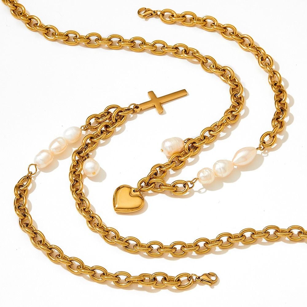 Vòng Cổ Chocker Dây Thép Mắc Xích Phối Ngọc Trai Cá Tính Mạnh MADAME HIEN PEARLS MB009