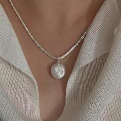 Vòng Cổ Bạc Mặt Ngọc Trai Đồng Xu Baroque Tự Nhiên Tối Giản MADAME HIEN PEARLS Thời Trang Nữ MB020