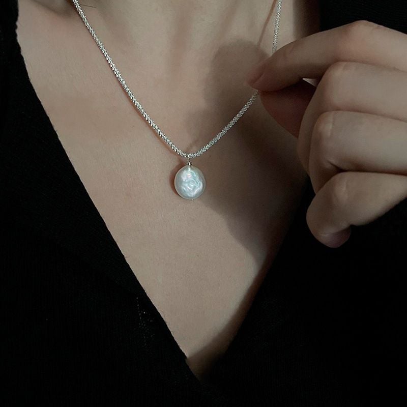 Vòng Cổ Bạc Mặt Ngọc Trai Đồng Xu Baroque Tự Nhiên Tối Giản MADAME HIEN PEARLS Thời Trang Nữ MB020