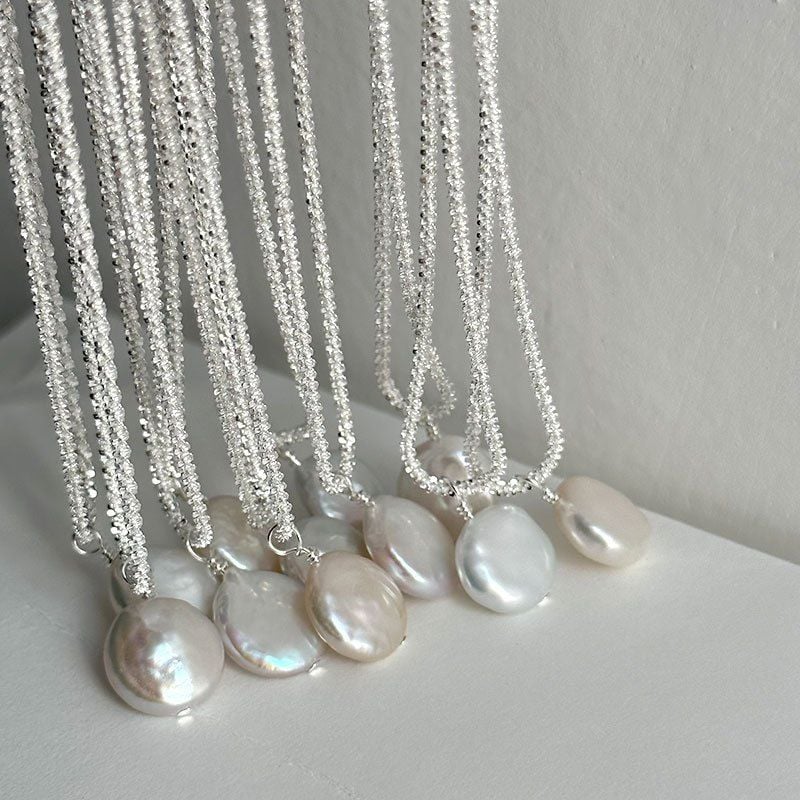 Vòng Cổ Bạc Mặt Ngọc Trai Đồng Xu Baroque Tự Nhiên Tối Giản MADAME HIEN PEARLS Thời Trang Nữ MB020