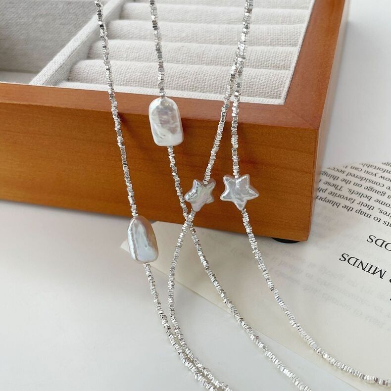 Vòng Cổ Bạc Nhuyễn Phối Ngọc Trai Baroque Chữ Nhật MADAME HIEN PEARLS MB026