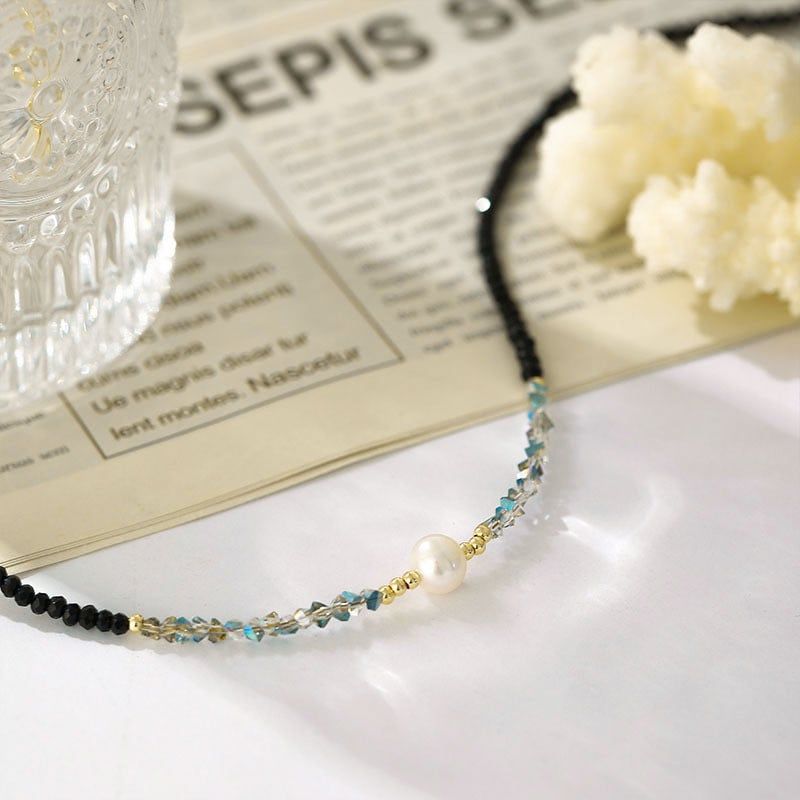 Dây Chuyền Mặt Ngọc Trai Hạt Gạo Phối Pha Lê Ánh Sao Đơn Giản MADAME HIEN PEARLS Cho Nữ MG038