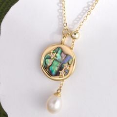 Mặt Vòng Cổ Phiến Hoa Nền Xà Cừ Đính Ngọc Trai Tự Nhiên MADAME HIEN PEARLS MG020