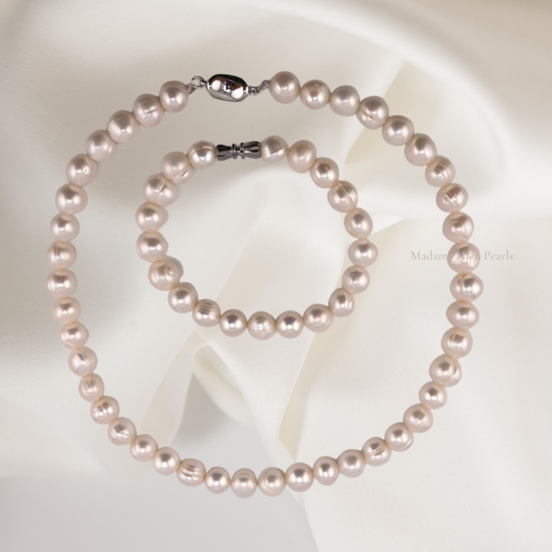 Bộ Choker Vòng Cổ và Vòng Tay Ngọc Trai Tự Nhiên 9-10mm sành điệu cá tính tặng hộp nữ trang nhung sang trọng làm quà tặng cao cấp