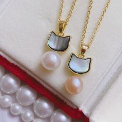 Mặt Dây Chuyền Vòng Cổ Mặt Mèo Đính Ngọc Trai Tự Nhiên MADAME HIEN PEARLS Cho Nữ MN054