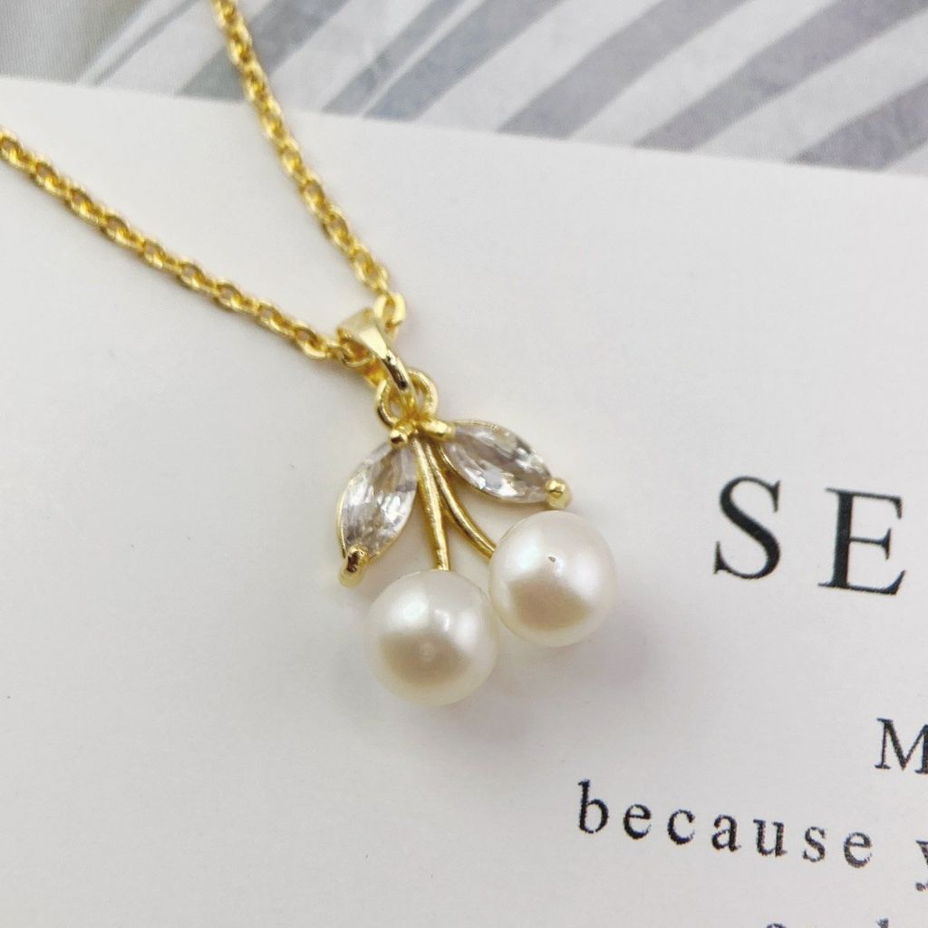Vòng cổ Mặt Ngọc Trai Tự Nhiên Dáng 2 Quả Cherry MADAME HIEN PEARLS Dễ Thương MN042