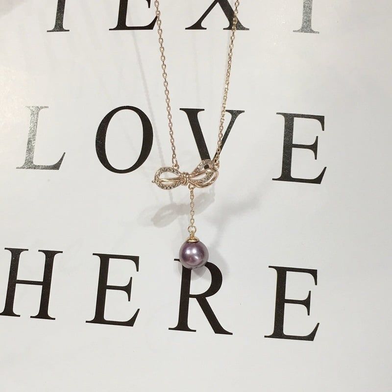 Mặt Dây Chuyền Đính Hạt Ngọc Trai Tím Khoá Nơ MADAME HIEN PEARLS Xinh Xắn Cho Nữ MT025