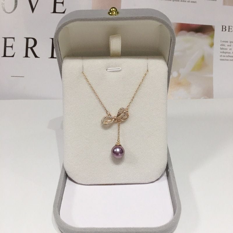 Mặt Dây Chuyền Đính Hạt Ngọc Trai Tím Khoá Nơ MADAME HIEN PEARLS Xinh Xắn Cho Nữ MT025