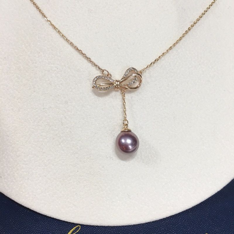 Mặt Dây Chuyền Đính Hạt Ngọc Trai Tím Khoá Nơ MADAME HIEN PEARLS Xinh Xắn Cho Nữ MT025