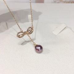 Mặt Dây Chuyền Đính Hạt Ngọc Trai Tím Khoá Nơ MADAME HIEN PEARLS Xinh Xắn Cho Nữ MT025