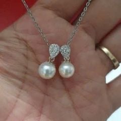 Mặt Dây Chuyền Ngọc Trai Mặn Tự Nhiên Khung Bạc Phối Đá Lấp Lánh Tối Giản Sang Trọng MADAME HIEN PEARLS MT034