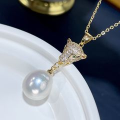 Mặt Dây Chuyền Khung Đầu Báo Đính Ngọc Trai Tự Nhiên Cool Ngầu MADAME HIEN PEARLS MT039