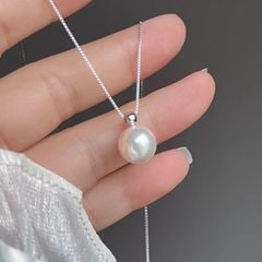 Dây Chuyền Bạc s925 Mặt Ngọc Trai Tròn Tự Nhiên 10mm Tối Giản MADAME HIEN PEARLS MT044