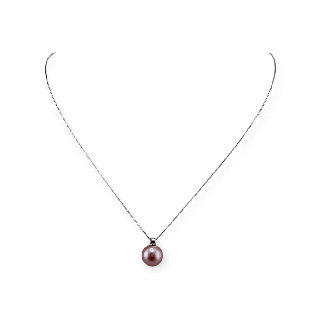 Dây Chuyền Bạc s925 Mặt Ngọc Trai Tím Tròn Tự Nhiên 10mm Tối Giản MADAME HIEN PEARLS MT044T