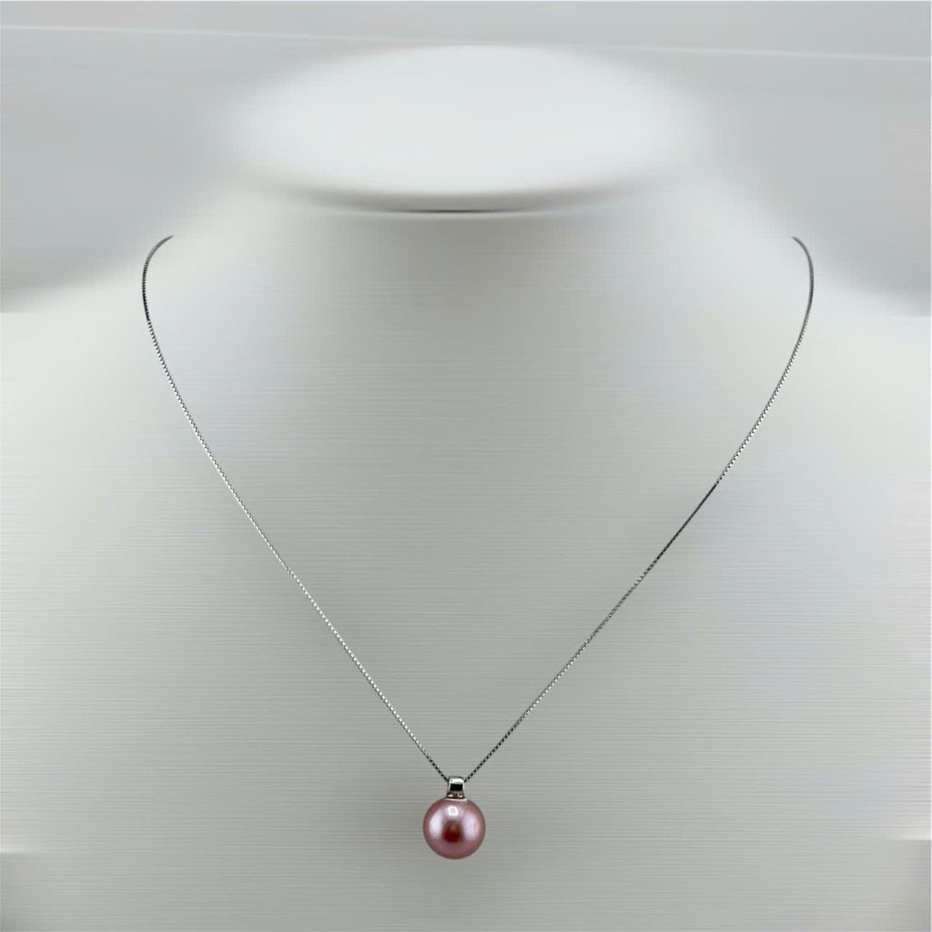 Dây Chuyền Bạc s925 Mặt Ngọc Trai Tím Tròn Tự Nhiên 10mm Tối Giản MADAME HIEN PEARLS MT044T