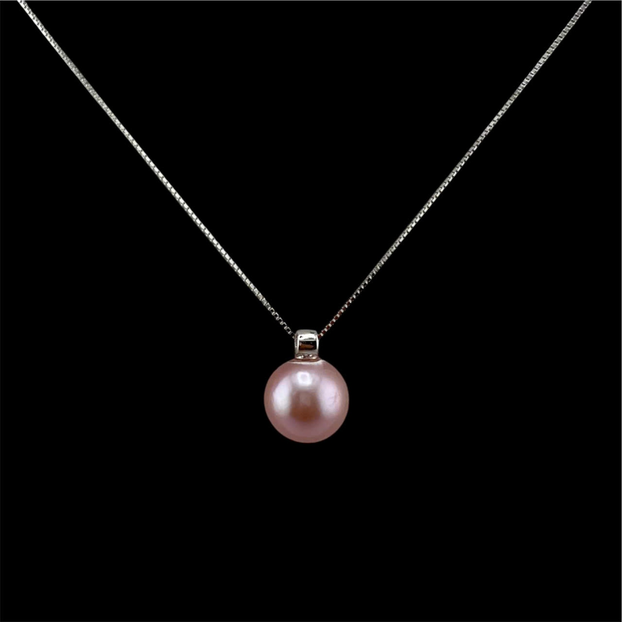 Dây Chuyền Bạc s925 Mặt Ngọc Trai Tím Tròn Tự Nhiên 10mm Tối Giản MADAME HIEN PEARLS MT044T