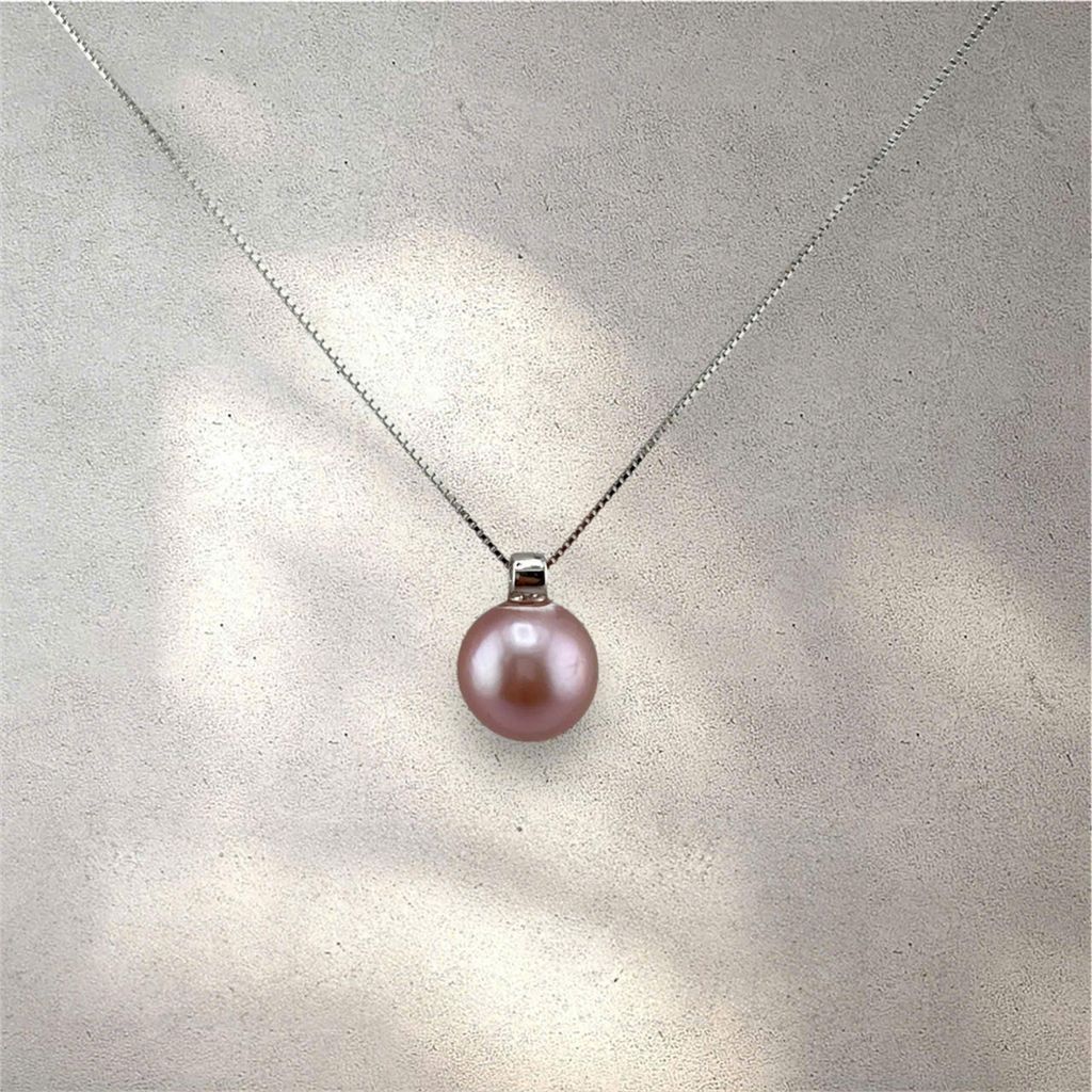 Dây Chuyền Bạc s925 Mặt Ngọc Trai Tím Tròn Tự Nhiên 10mm Tối Giản MADAME HIEN PEARLS MT044T