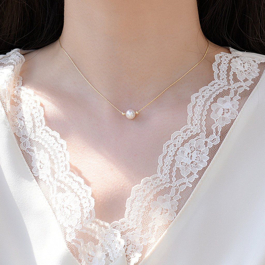 Dây Chuyền Đính 1 Hạt Ngọc Trai Kèm Cham Bi Bạc Nhí Đáng Yêu MADAME HIEN PEARLS Cho Nữ MT054