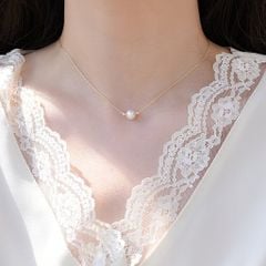 Dây Chuyền Đính 1 Hạt Ngọc Trai Kèm Cham Bi Bạc Nhí Đáng Yêu MADAME HIEN PEARLS Cho Nữ MT054