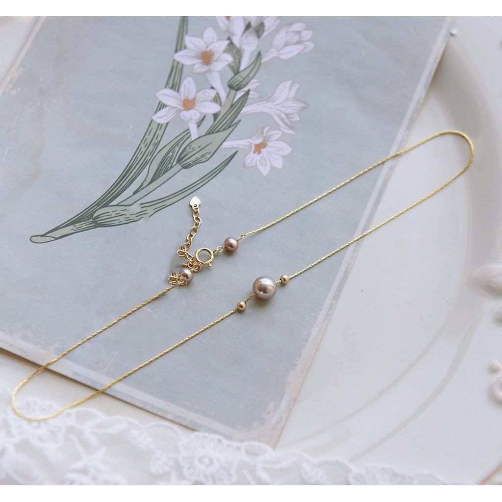 Dây Chuyền Đính 1 Hạt Ngọc Trai Kèm Cham Bi Bạc Nhí Đáng Yêu MADAME HIEN PEARLS Cho Nữ MT054