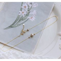 Dây Chuyền Đính 1 Hạt Ngọc Trai Kèm Cham Bi Bạc Nhí Đáng Yêu MADAME HIEN PEARLS Cho Nữ MT054