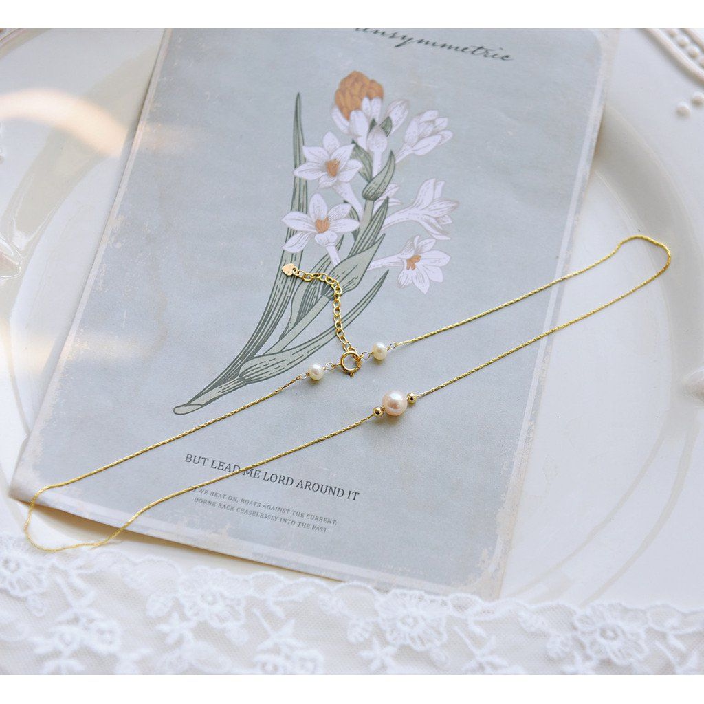 Dây Chuyền Đính 1 Hạt Ngọc Trai Kèm Cham Bi Bạc Nhí Đáng Yêu MADAME HIEN PEARLS Cho Nữ MT054