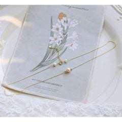 Dây Chuyền Đính 1 Hạt Ngọc Trai Kèm Cham Bi Bạc Nhí Đáng Yêu MADAME HIEN PEARLS Cho Nữ MT054