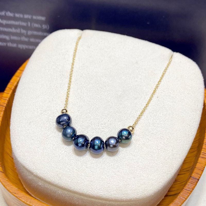 Vòng Cổ 6 Hạt Ngọc Trai Tự Nhiên Đen Xanh Lông Công Hạt Hiếm Mặt Cười MADAME HIEN PEARLS MT009